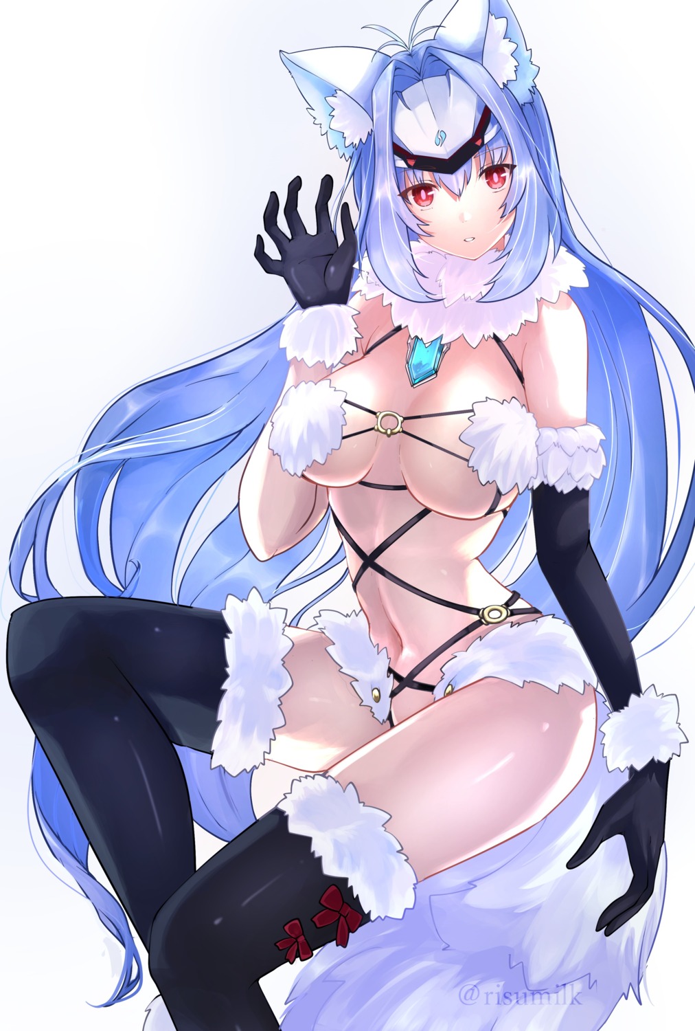 animal_ears cosplay fate/grand_order kos-mos mash_kyrielight no_bra risumi tail thighhighs xenoblade xenosaga