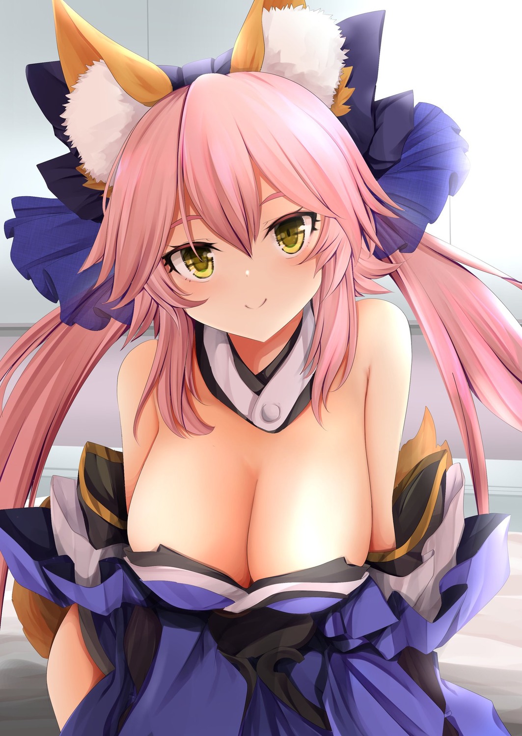 animal_ears fate/grand_order japanese_clothes kitora_(kisekinonameko) kitsune no_bra tail tamamo_no_mae