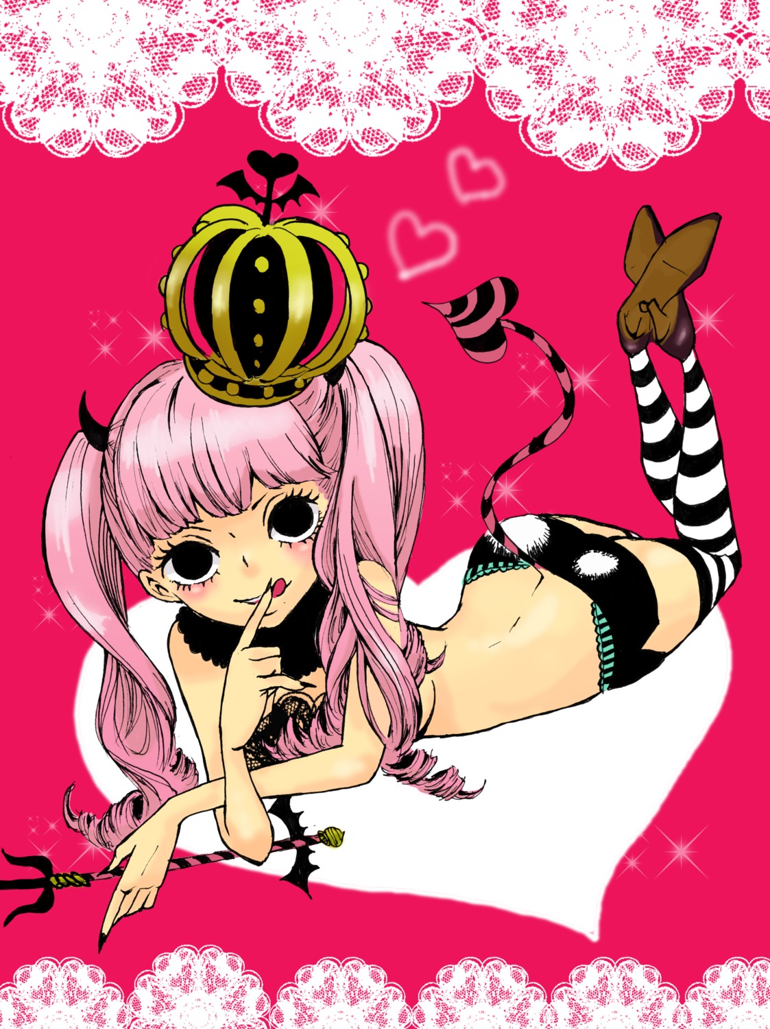 choco-mint devil horns one_piece perona tail thighhighs
