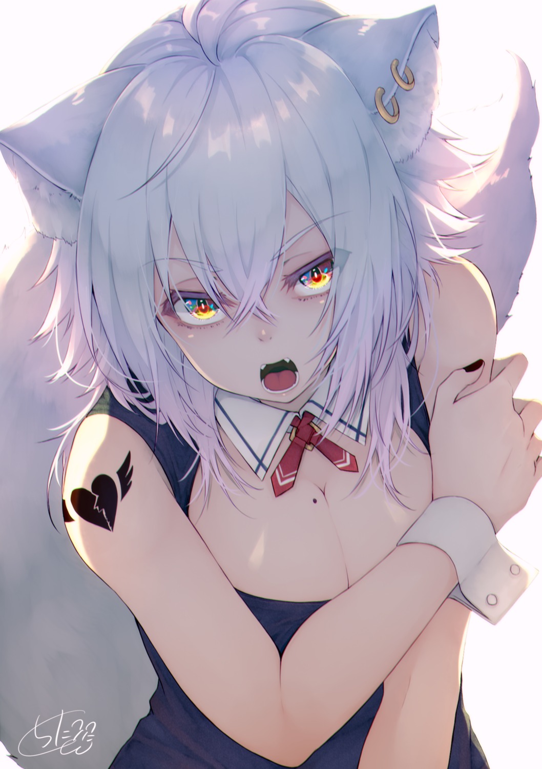 animal_ears breast_hold chita_(ketchup) cleavage kitsune tail tattoo