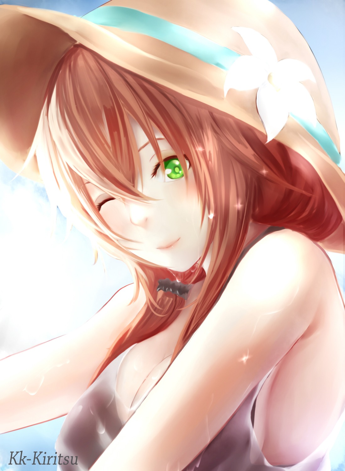 cleavage dress kk_kiritsu see_through summer_dress wet