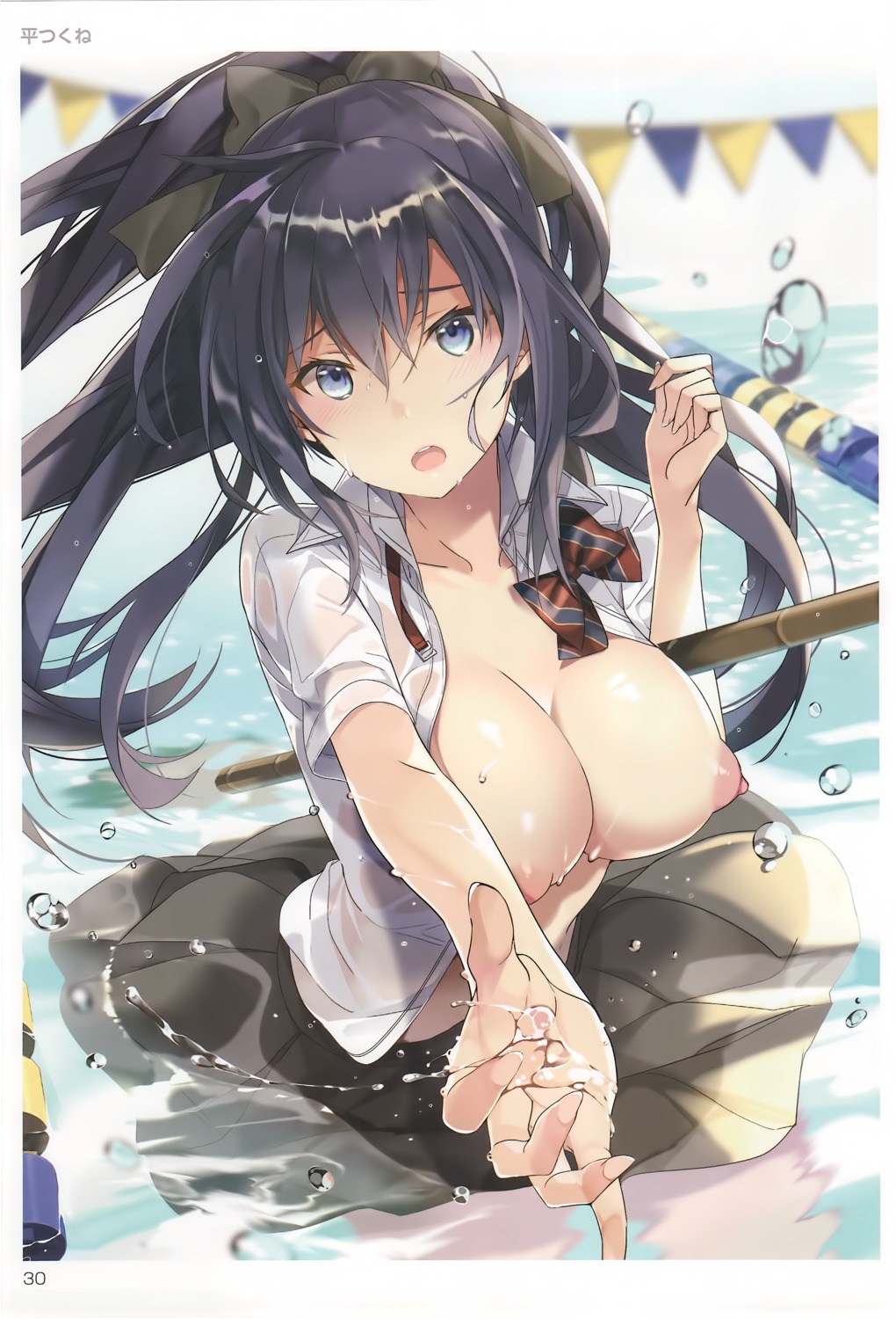 breasts nipples no_bra open_shirt see_through seifuku taira_tsukune toranoana wet wet_clothes