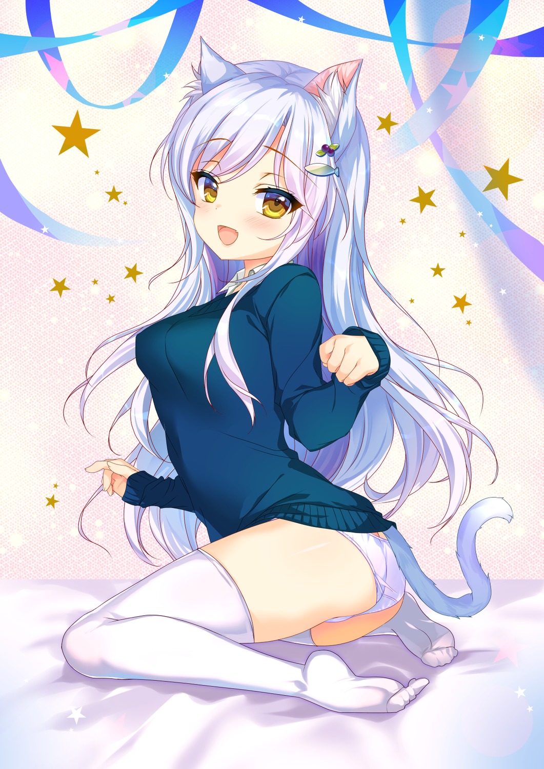 animal_ears ass emily nekomimi pantsu sweater tail thighhighs thong