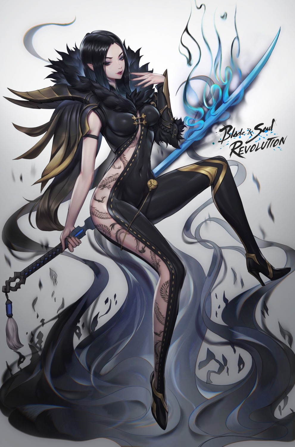 bodysuit heels pointy_ears sword tattoo zeronis