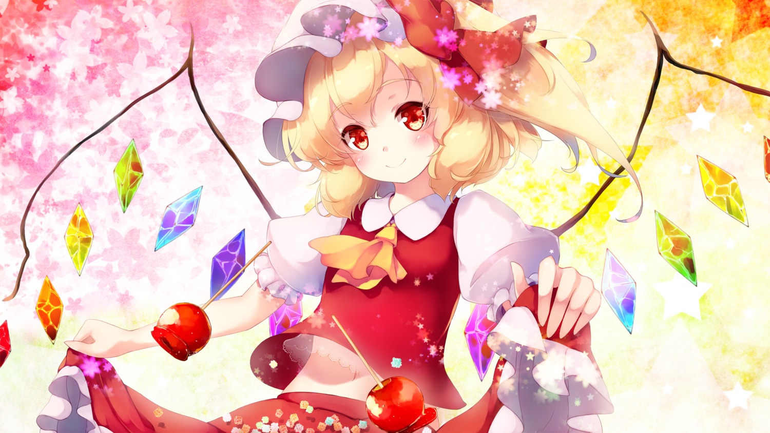 flandre_scarlet gengetsu_chihiro skirt_lift touhou wallpaper wings