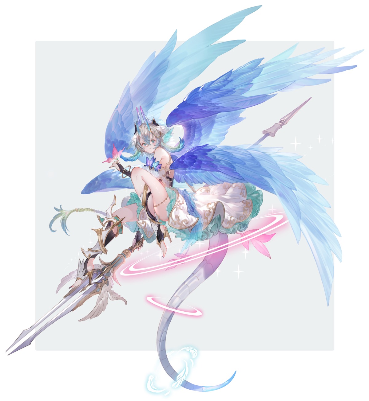 aka_tonbo_(lovetow) armor garter heels horns skirt_lift tail weapon wings