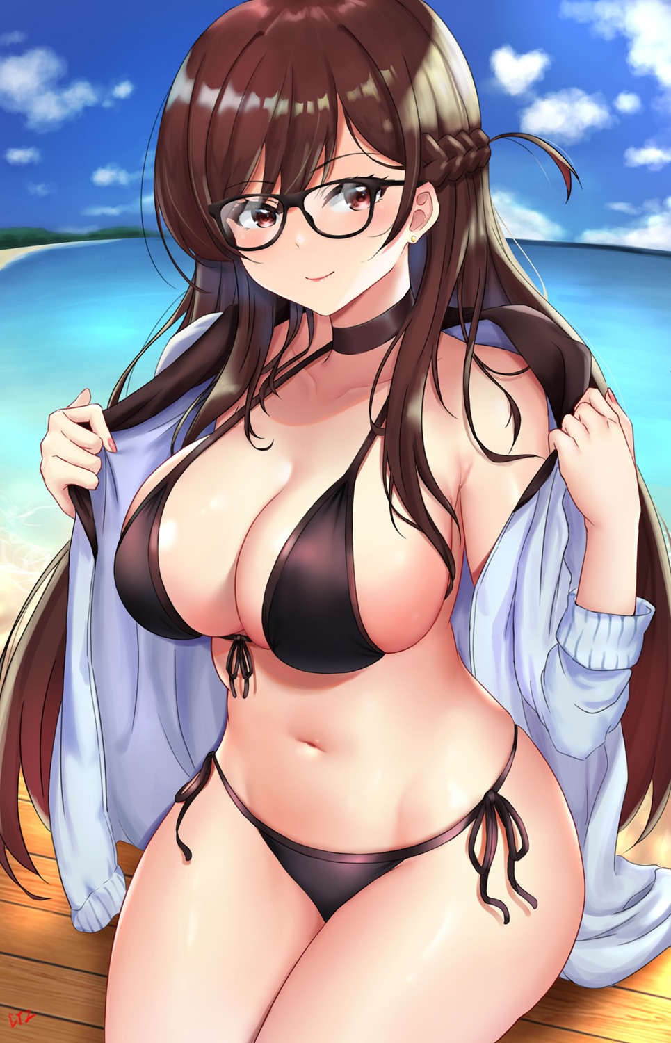 bikini cyicheng ichinose_chizuru kanojo_okarishimasu megane open_shirt swimsuits undressing