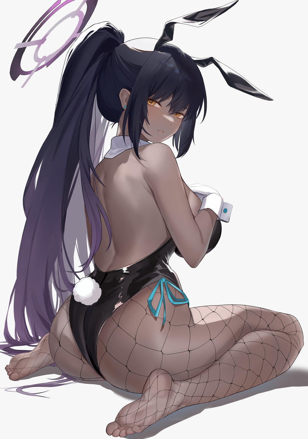 animal_ears ass blue_archive bunny_ears bunny_girl feet fishnets halo kakudate_karin no_bra pantyhose rimeo tail