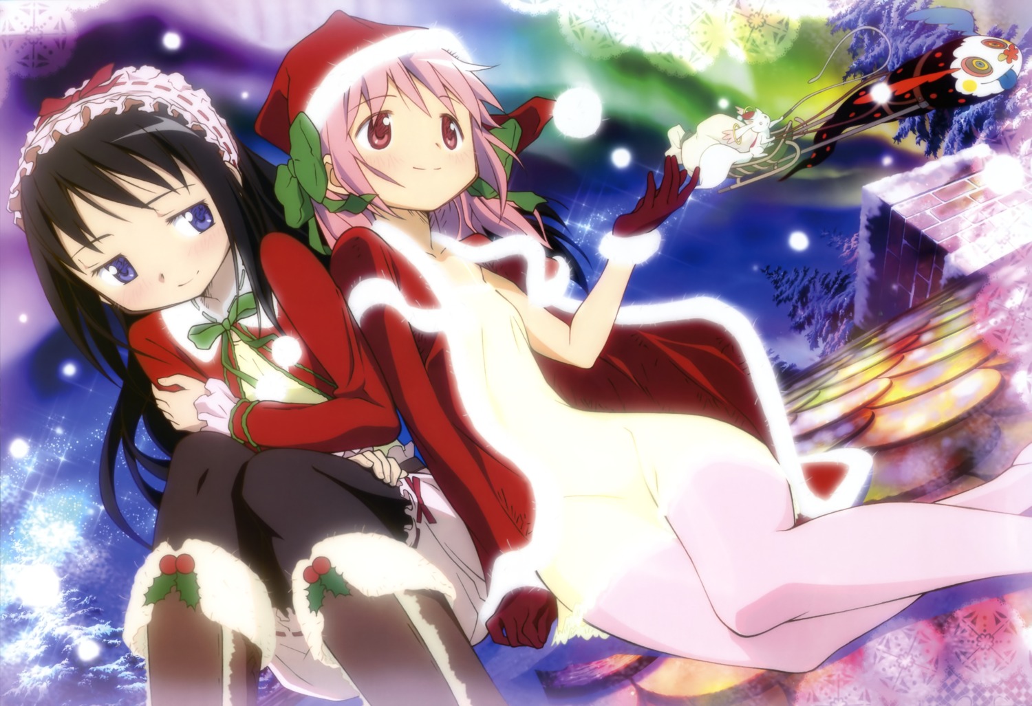 akemi_homura bloomers charlotte_(puella_magi_madoka_magica) christmas kaname_madoka kyubey pantyhose puella_magi_madoka_magica takenawa_rina terao_hiroyuki