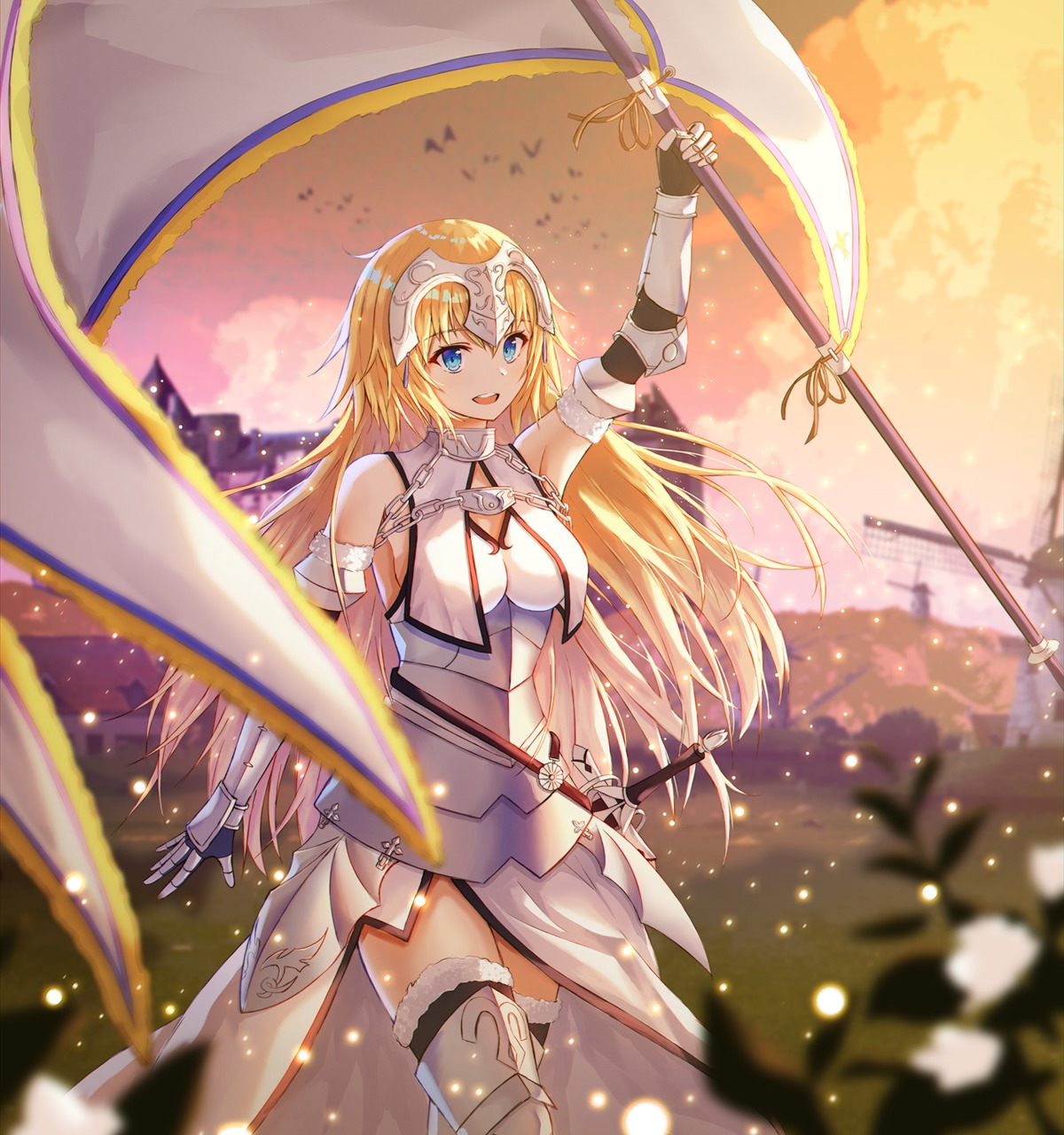 armor fate/grand_order jeanne_d'arc jeanne_d'arc_(fate) lkeris sword thighhighs