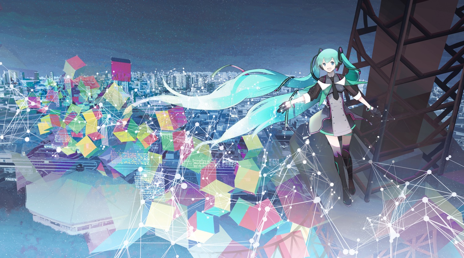 chris chris4708 hatsune_miku landscape thighhighs vocaloid