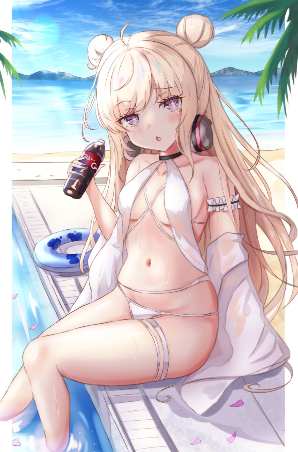 azur_lane bikini garter headphones le_malin_(azur_lane) panipo swimsuits wet