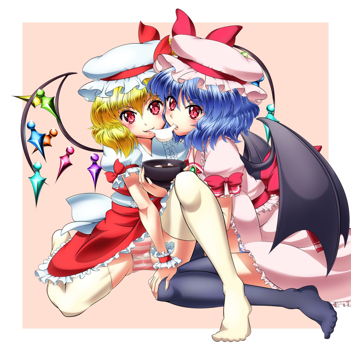 dress flandre_scarlet loli pantsu raionsan remilia_scarlet thighhighs touhou wings