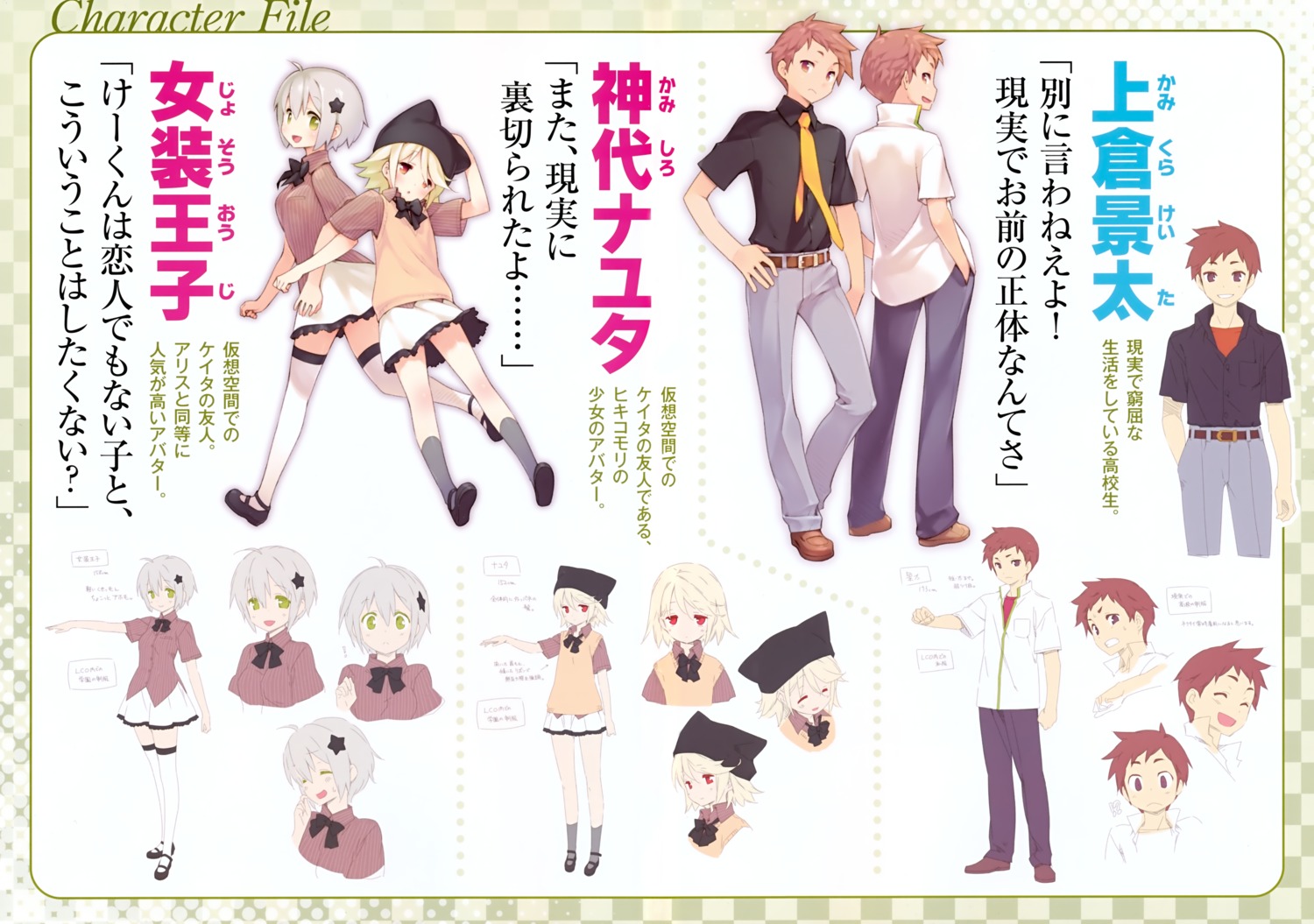 character_design gayarou imouto-sama_ni_yoru_ore_route_kouryaku_lovecome_riron josou_ouji kamikura_keita kamishiro_nayuta profile_page seifuku thighhighs