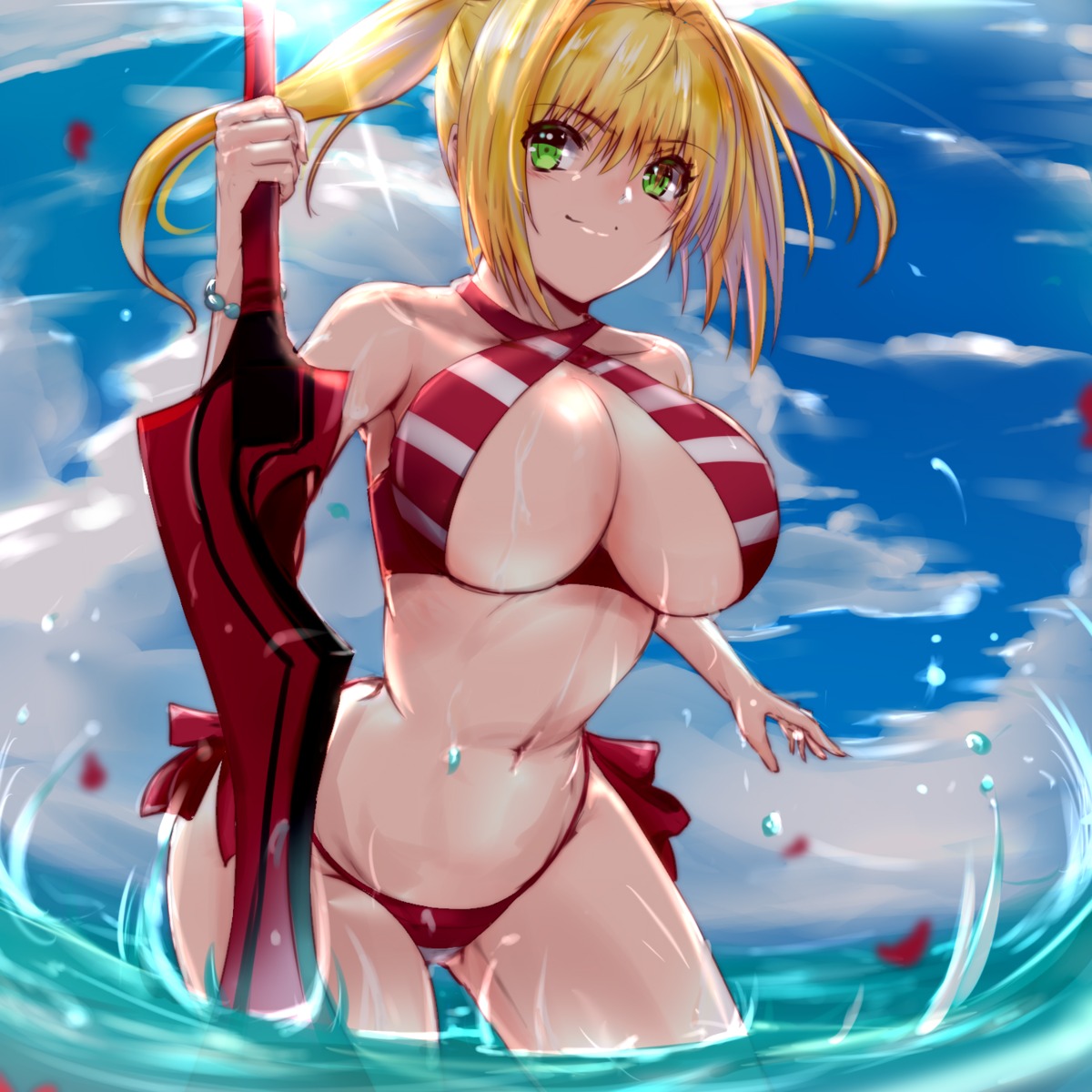 bikini fate/grand_order saber_extra swimsuits sword tagme wet