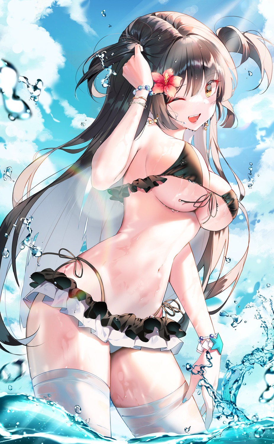 artist_revision bikini icebox46 mayuzumi_fuyuko swimsuits the_idolm@ster the_idolm@ster_shiny_colors thighhighs wet
