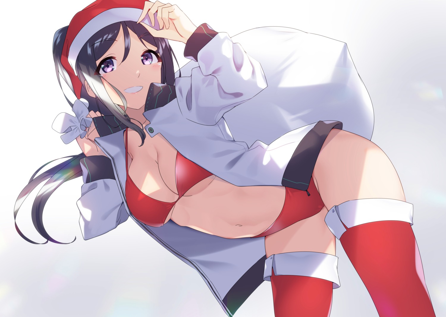 bikini cameltoe christmas love_live!_sunshine!! matsuura_kanan open_shirt swimsuits thighhighs yamaori_(yamaorimon)