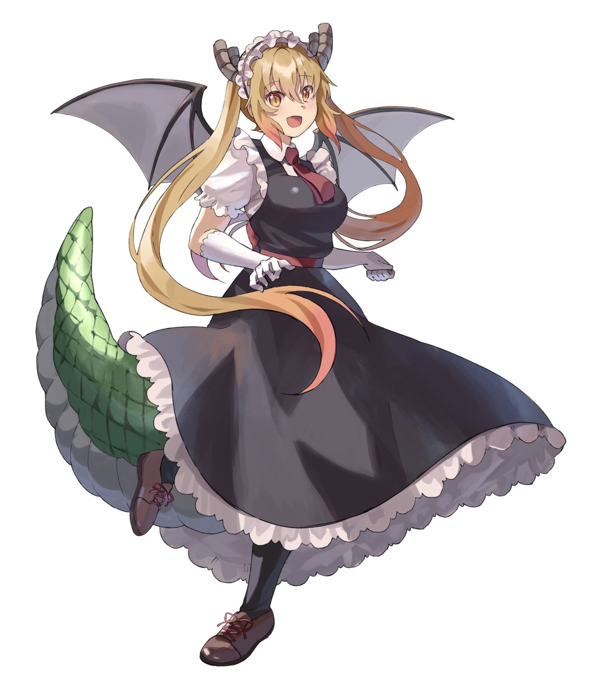 horns kazuwo33_(kazumaryu1206) kobayashi-san_chi_no_maid_dragon maid skirt_lift tail tooru_(kobayashi-san_chi_no_maid_dragon) wings