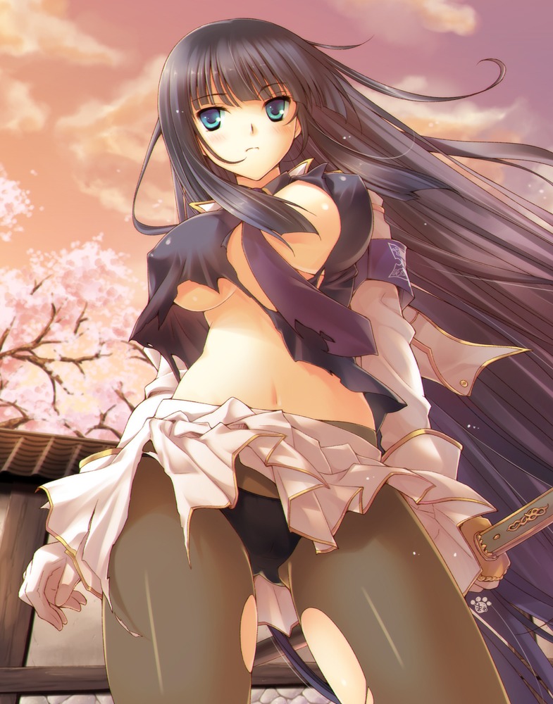 cameltoe erect_nipples ikaruga pantsu pantyhose senran_kagura torn_clothes underboob washimi_yu-ko