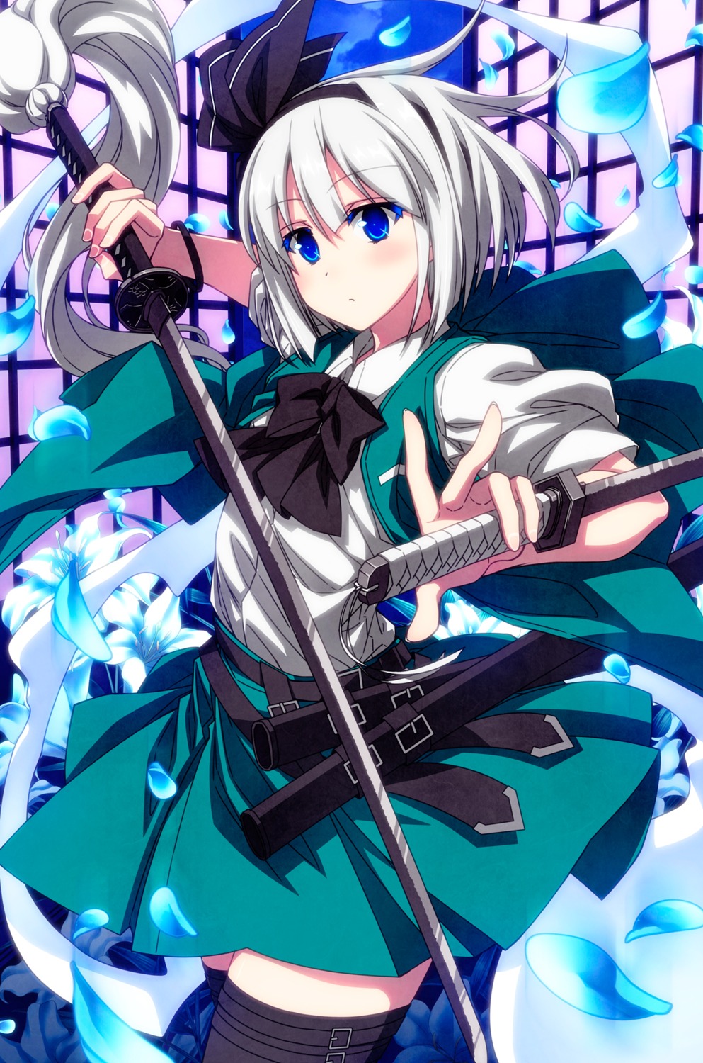 garter konpaku_youmu myon sazanami_mio skirt_lift sword thighhighs touhou