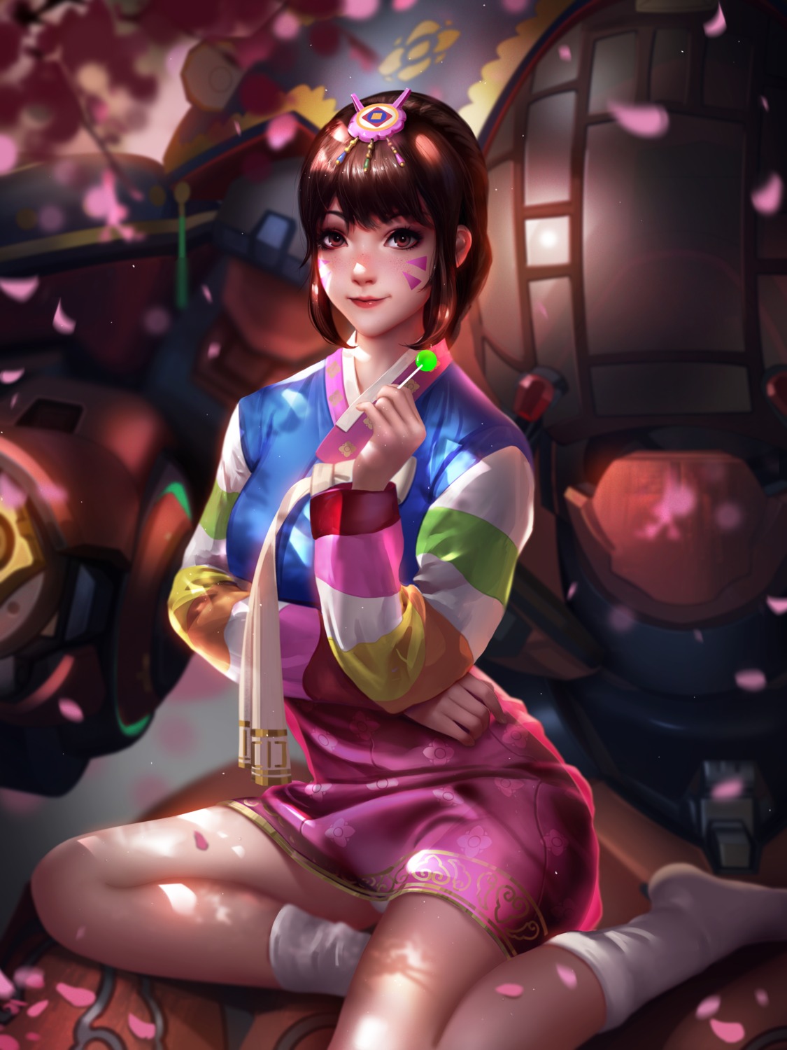 animal_ears asian_clothes bunny_ears d.va liang_xing overwatch pantsu tattoo