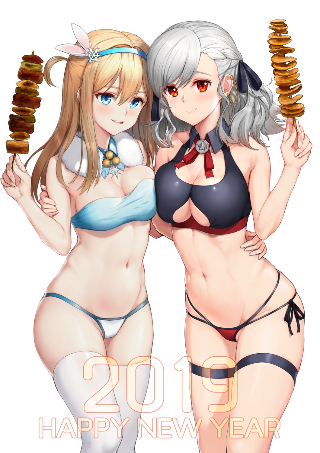 bikini cleavage garter girls_frontline greem_bang spas-12_(girls_frontline) suomi_kp31_(girls_frontline) swimsuits thighhighs