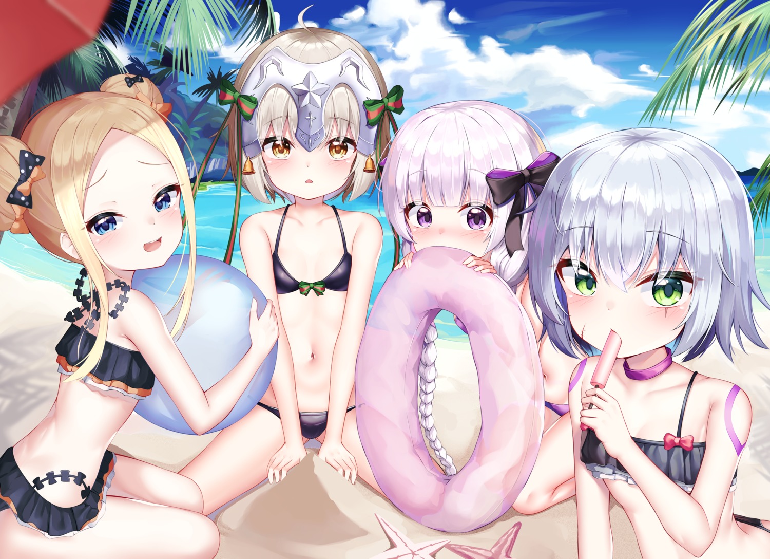 abigail_williams_(fate) bikini fate/grand_order jack_the_ripper jeanne_d'arc_alter_santa_lily loli mannaku nursery_rhyme_(fate/extra) swimsuits tattoo