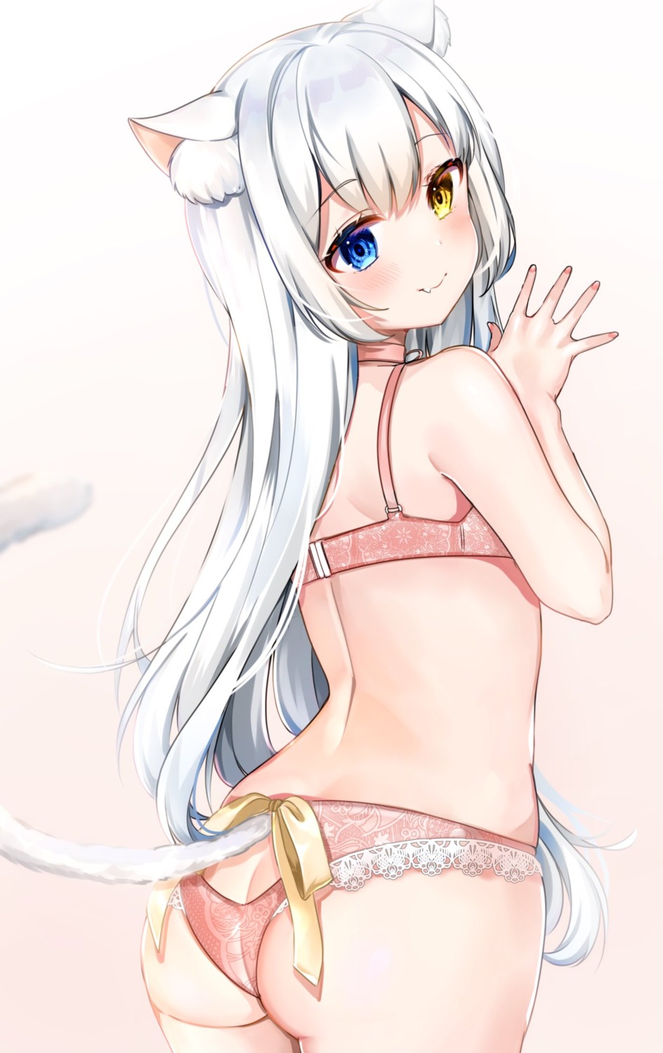 animal_ears ass bra heterochromia katsushika_pachi nekomimi pantsu tail thong