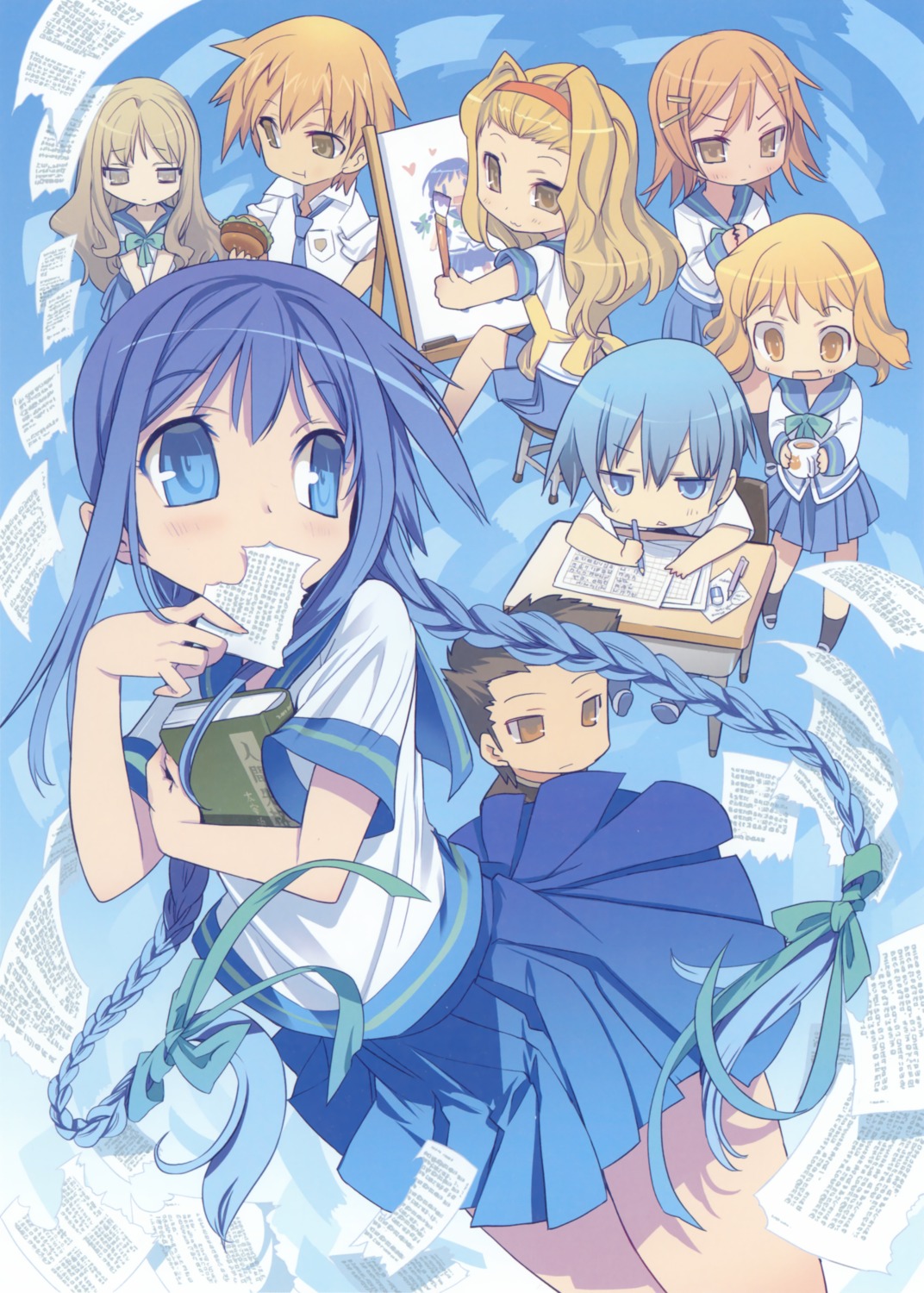 amano_tooko blade bungaku_shoujo chibi inoue_konoha kotobuki_nanase seifuku takeda_chia