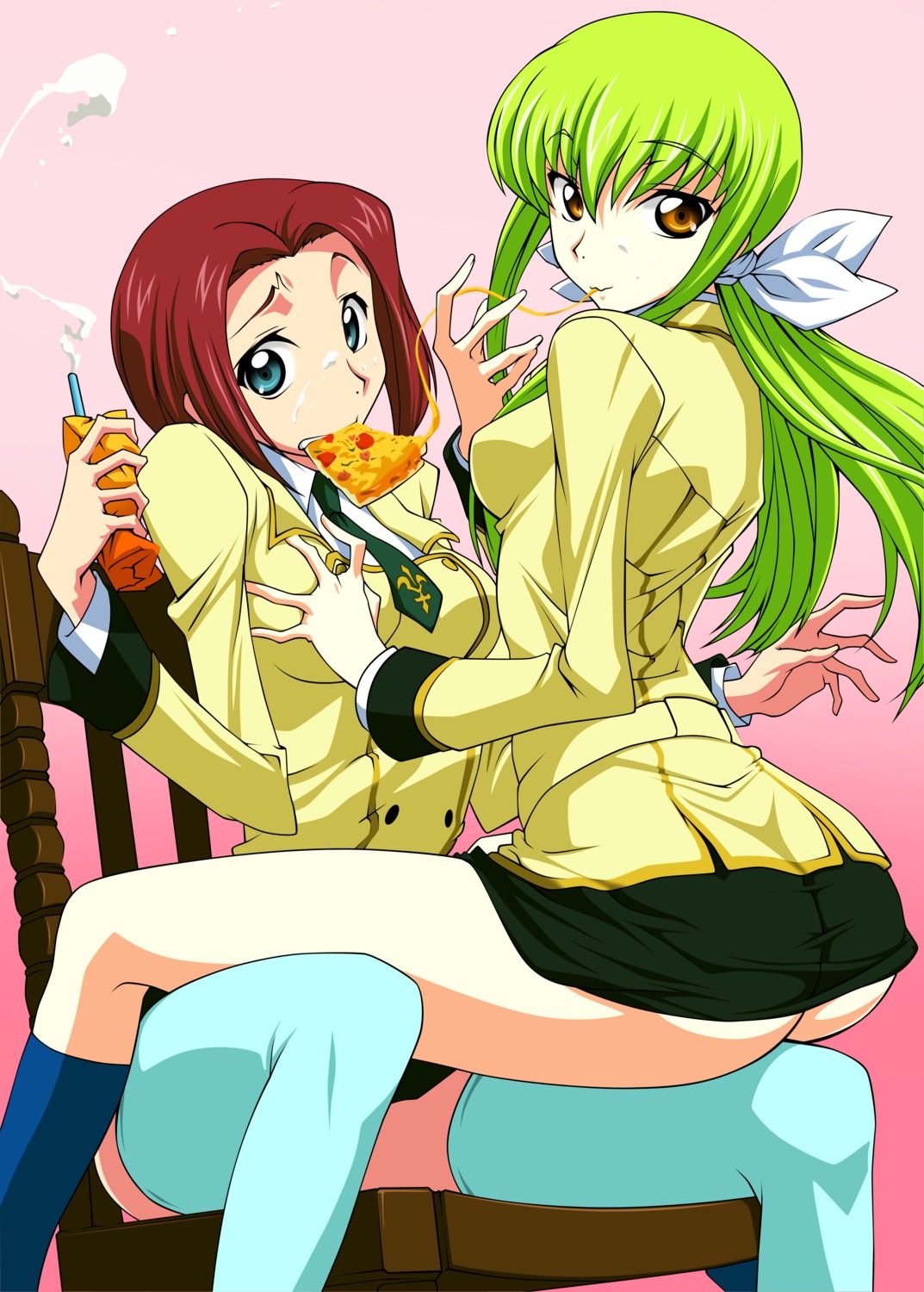 ass breast_grab c.c. code_geass kallen_stadtfeld nopan seifuku tabata_hisayuki thighhighs vector_trace