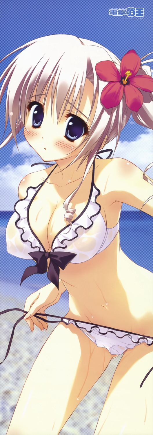 bikini cleavage erect_nipples ryohka see_through stick_poster swimsuits undressing wet wet_clothes