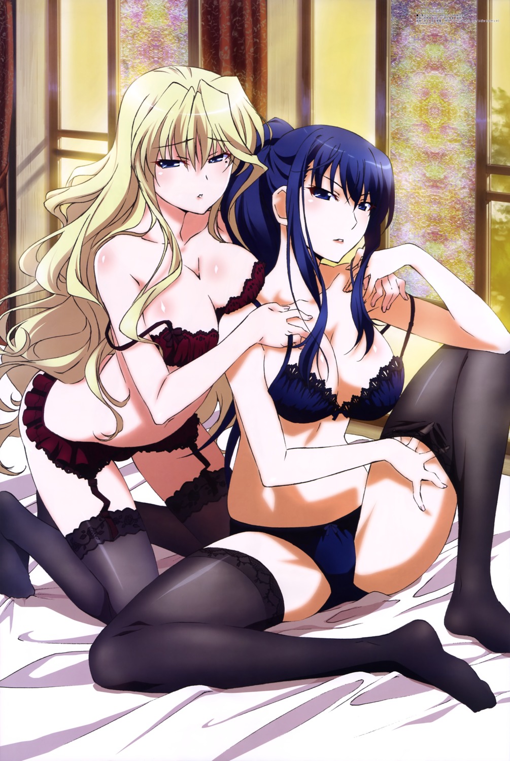 bra breast_hold cleavage garter_belt grisaia grisaia_no_kajitsu grisaia_no_meikyu harudera_yuria kusakabe_asako pantsu stockings thighhighs yano_akane