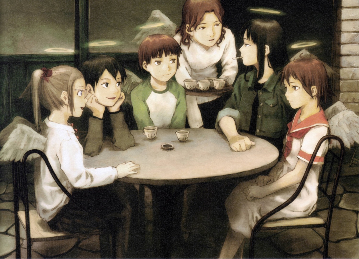 abe_yoshitoshi haibane_renmei hikari_(haibane_renmei) kana_(haibane_renmei) kuu_(haibane_renmei) megane nemu rakka reki_(haibane_renmei) wings