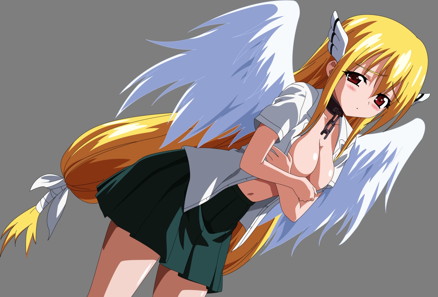 astraea breast_hold cleavage no_bra open_shirt sora_no_otoshimono transparent_png vector_trace wings