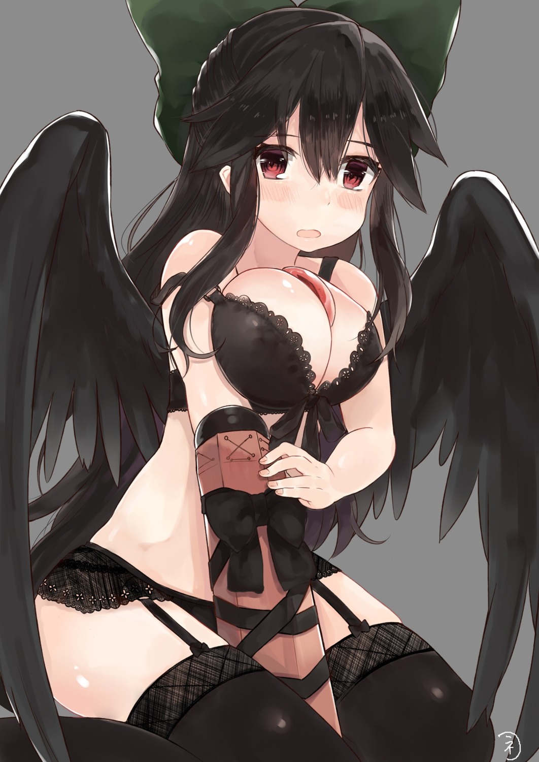 bra niseneko_(mofumofu_ga_ienai) pantsu reiuji_utsuho stockings thighhighs touhou wings