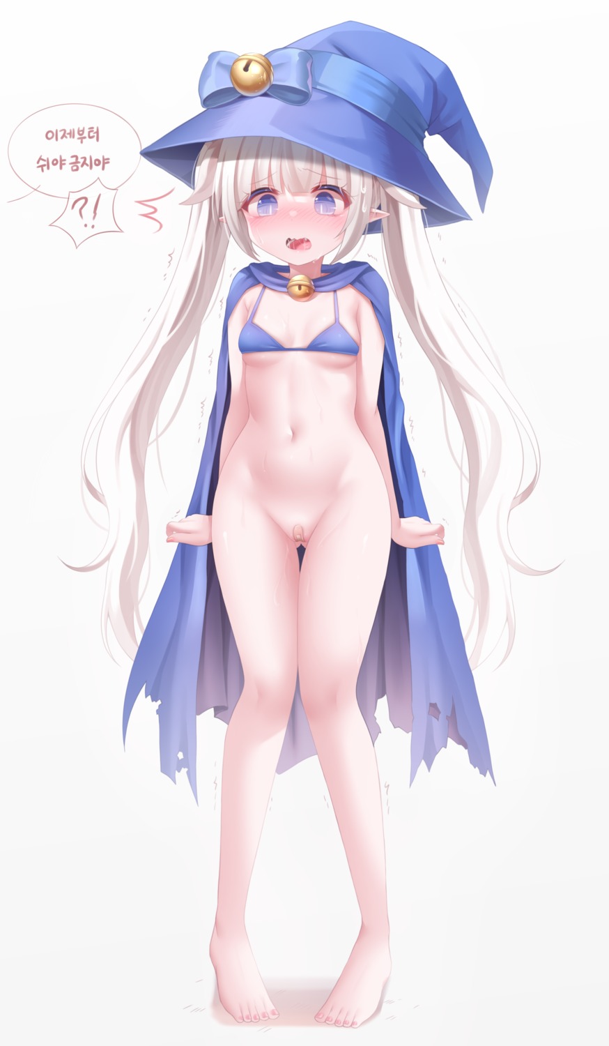 bandaid bikini_top bottomless censored honyang loli maebari pointy_ears swimsuits torn_clothes witch