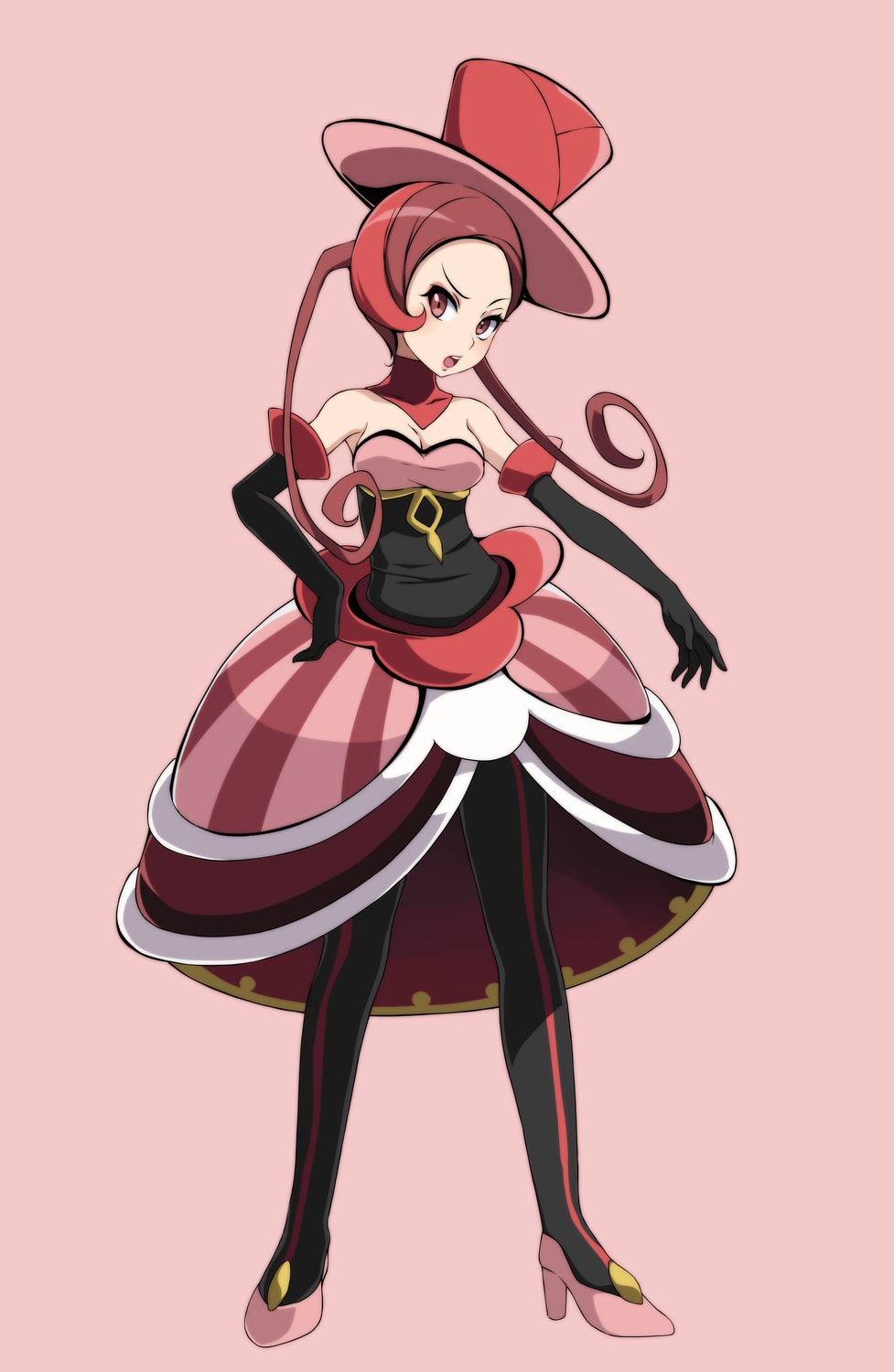 cleavage dress heels lajourne_(pokemon) no_bra pantyhose pokemon pokemon_oras pokemon_xy tsukishiro_saika
