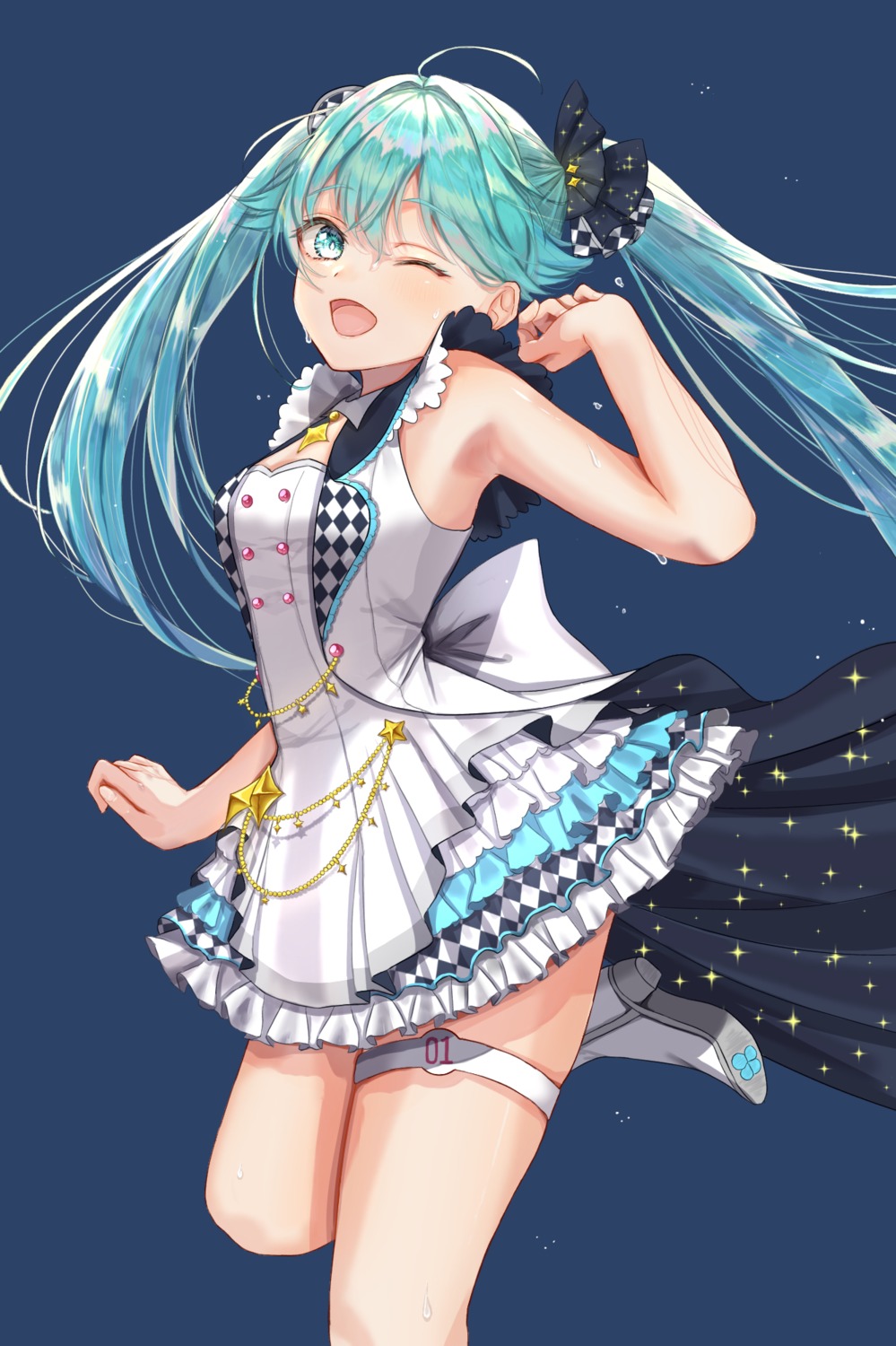 chikuwabu_tea garter hatsune_miku heels skirt_lift vocaloid