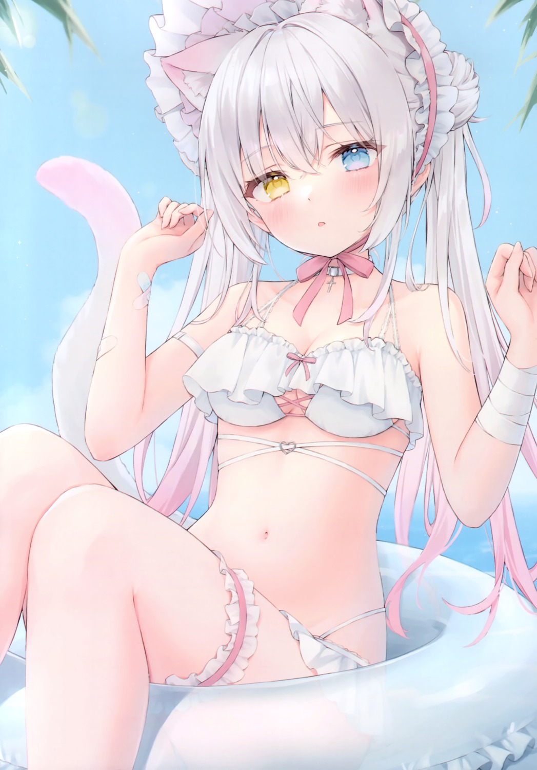 animal_ears bandages bandaid bikini garter heterochromia nekomimi shano_hiyori swimsuits tail