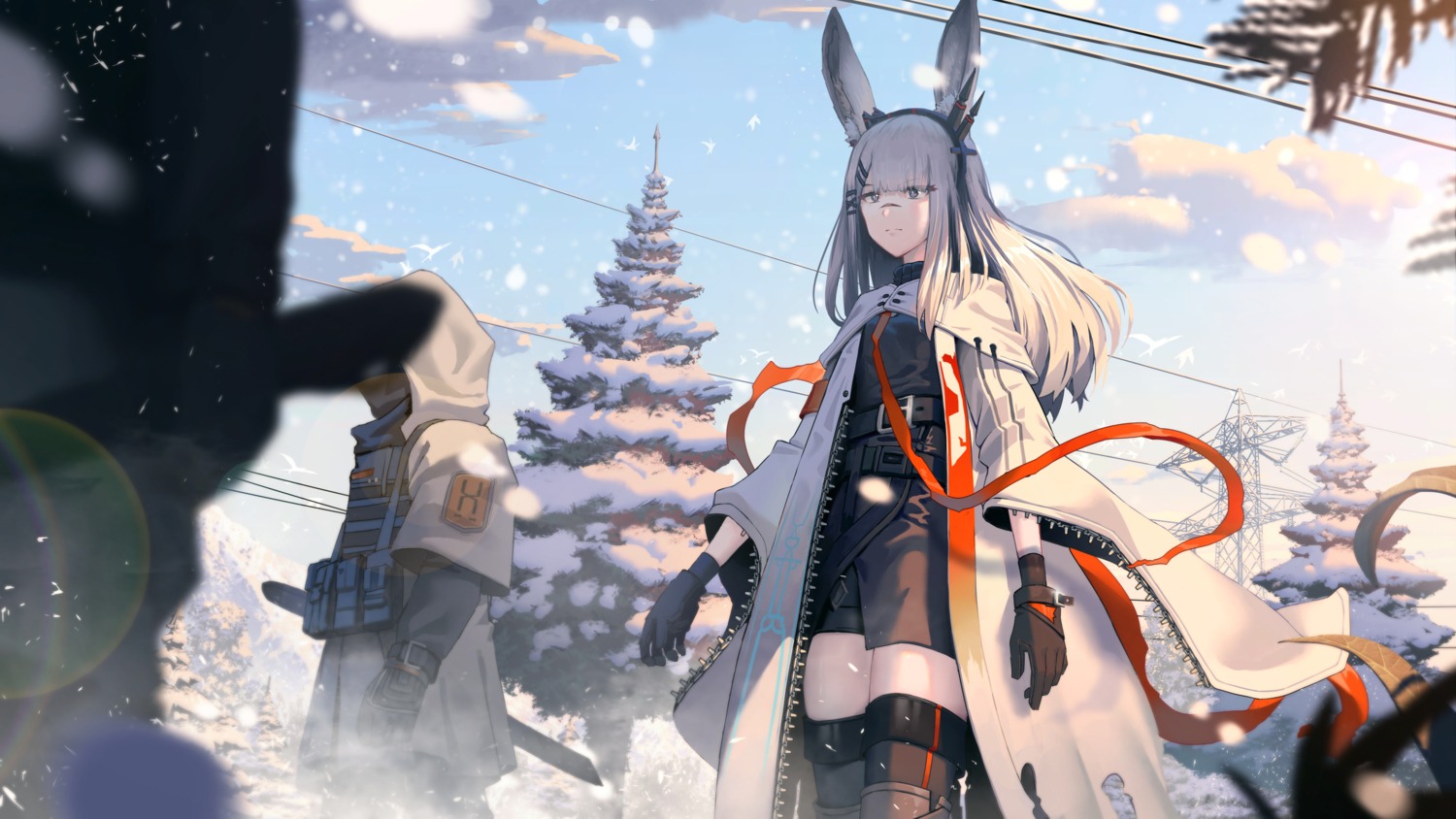 animal_ears arknights bunny_ears frostnova_(arknights) shano_dongxi sword thighhighs