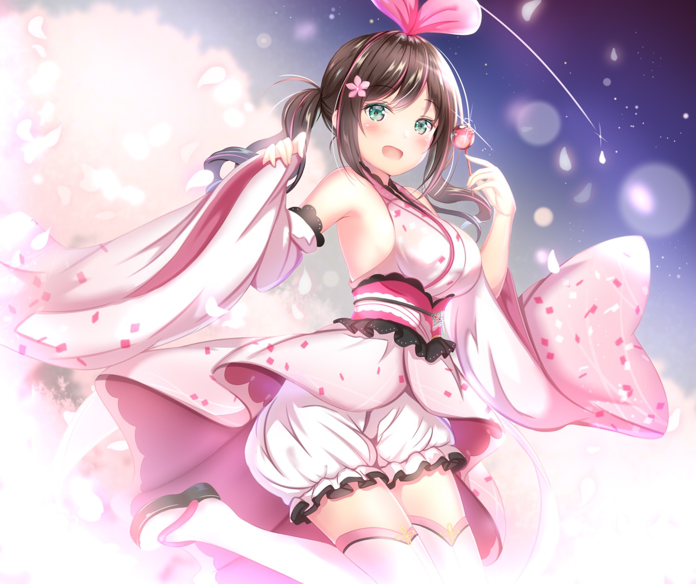 a.i._channel bloomers japanese_clothes kizuna_ai thighhighs yuano