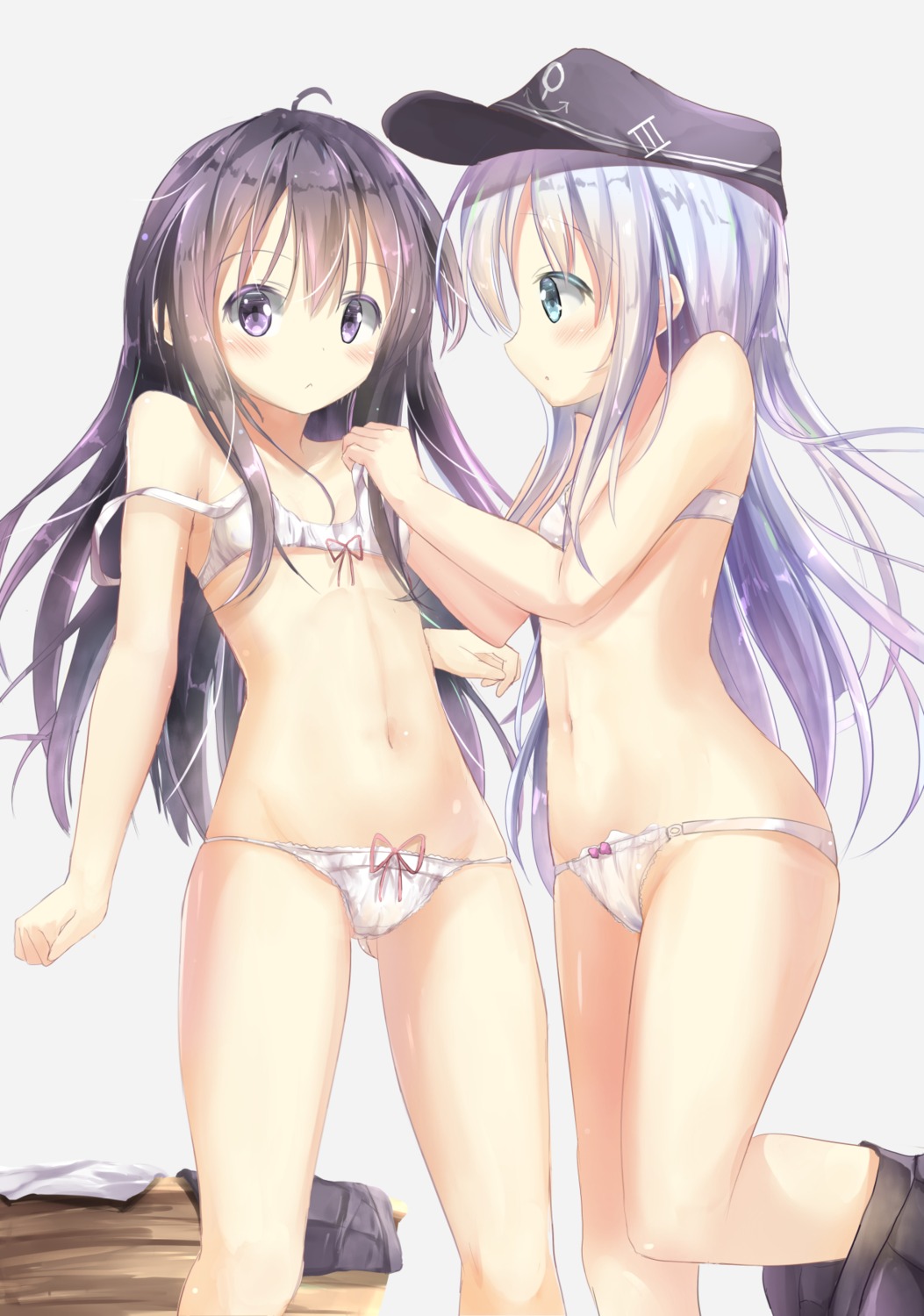 akatsuki_(kancolle) bra cameltoe hibiki_(kancolle) kantai_collection loli pantsu yonjyuugo yuri