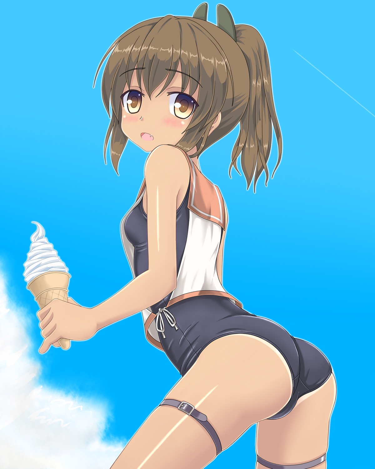 ass garter i-401_(kancolle) kantai_collection noveske_n4 school_swimsuit seifuku swimsuits tan_lines