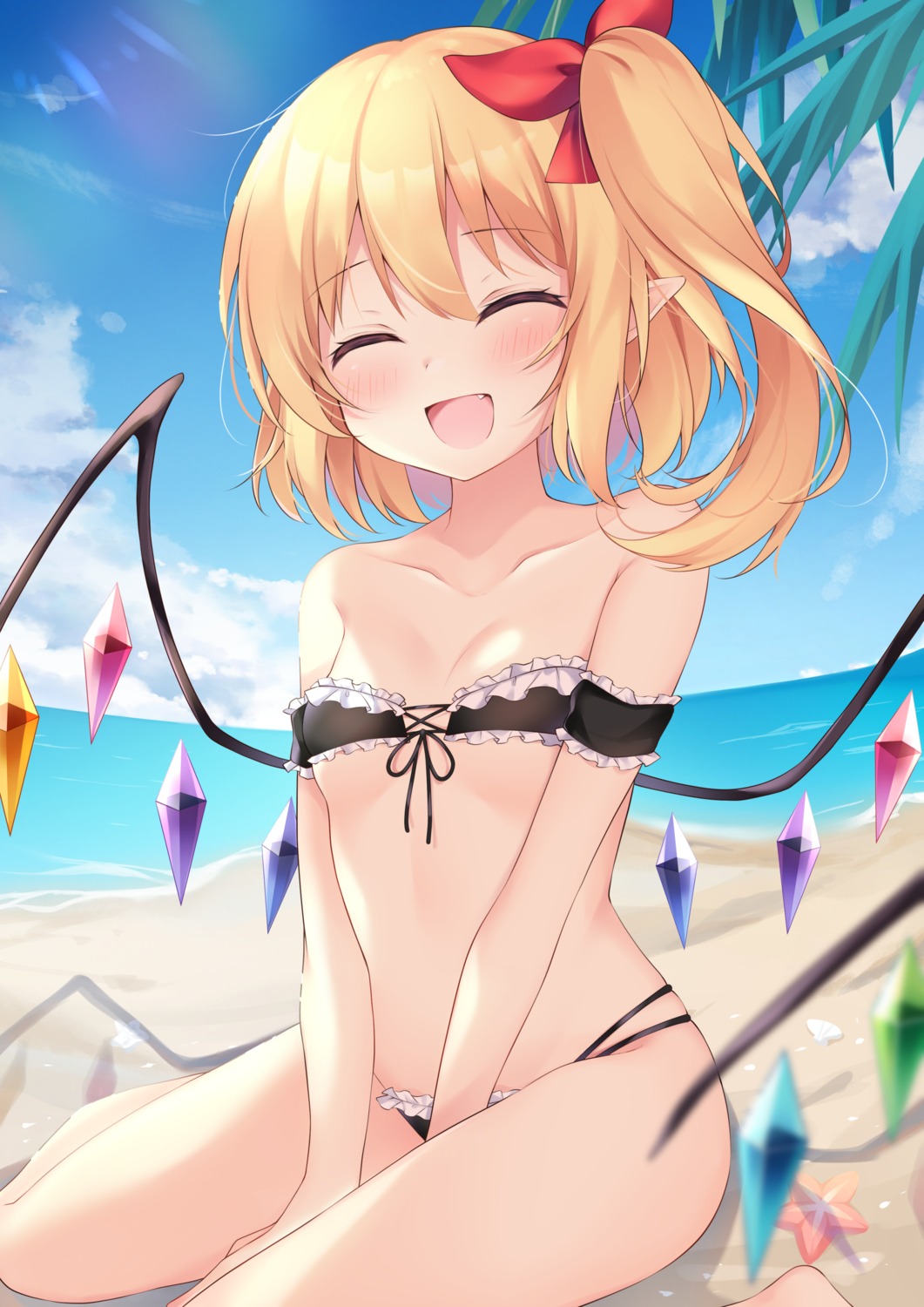 bikini flandre_scarlet loli miy@ pointy_ears swimsuits touhou wings