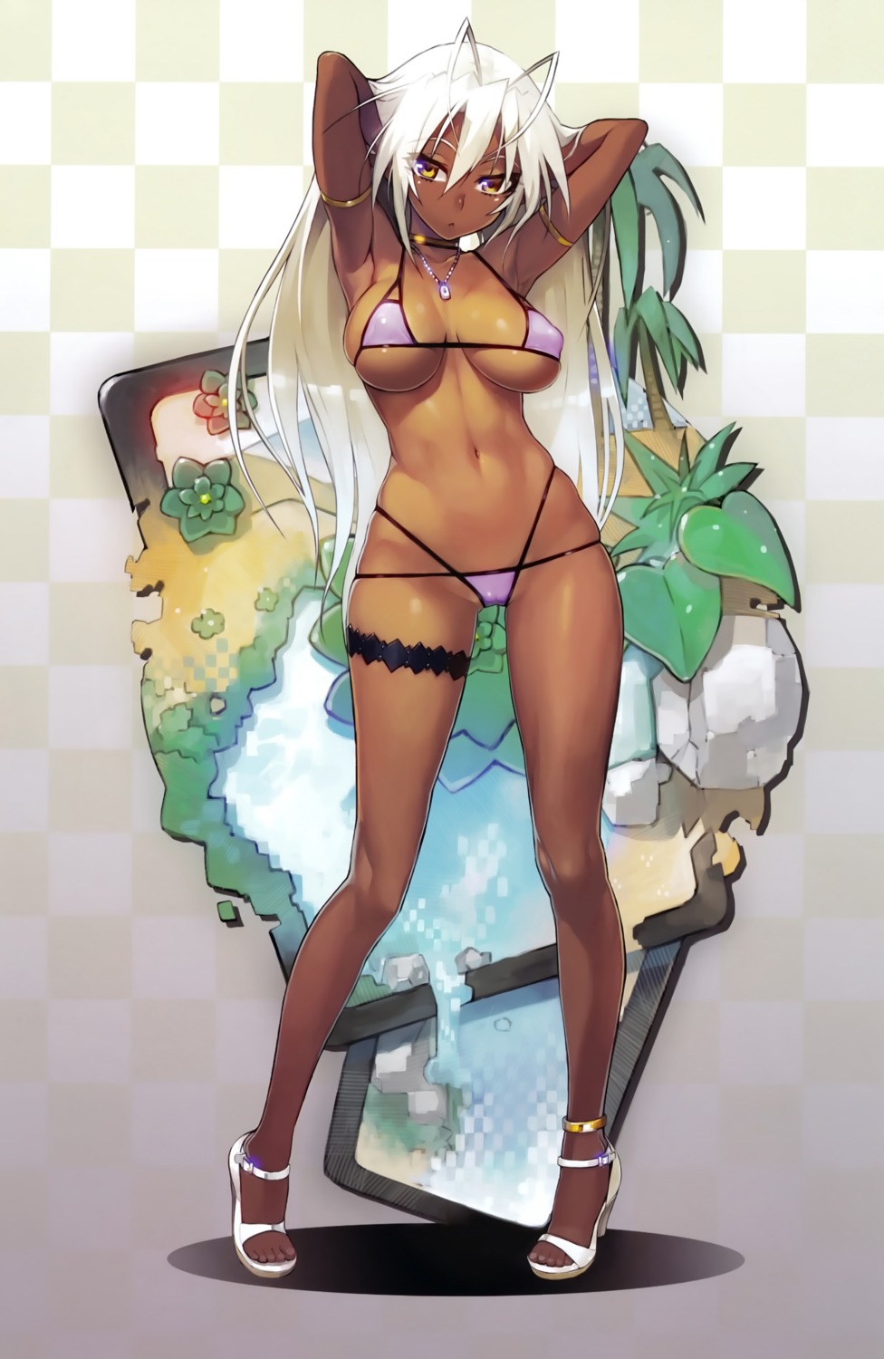 bikini cameltoe cleavage full_metal_daemon_muramasa garter heels namaniku_atk pointy_ears sansei_muramasa swimsuits underboob