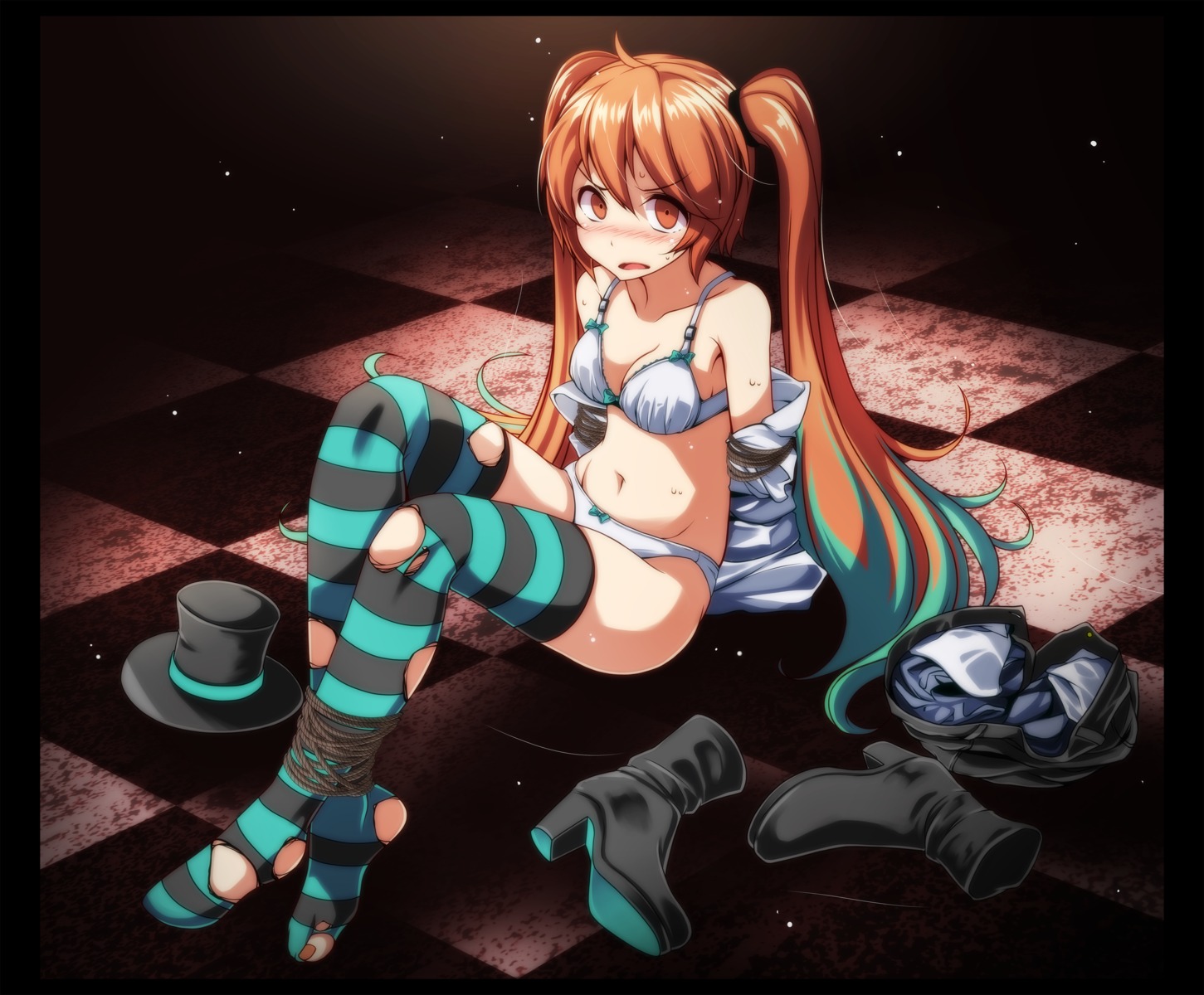 bondage bra cleavage halloween hatsune_miku open_shirt pantsu project_diva thighhighs torn_clothes tsukishiro_saika vocaloid