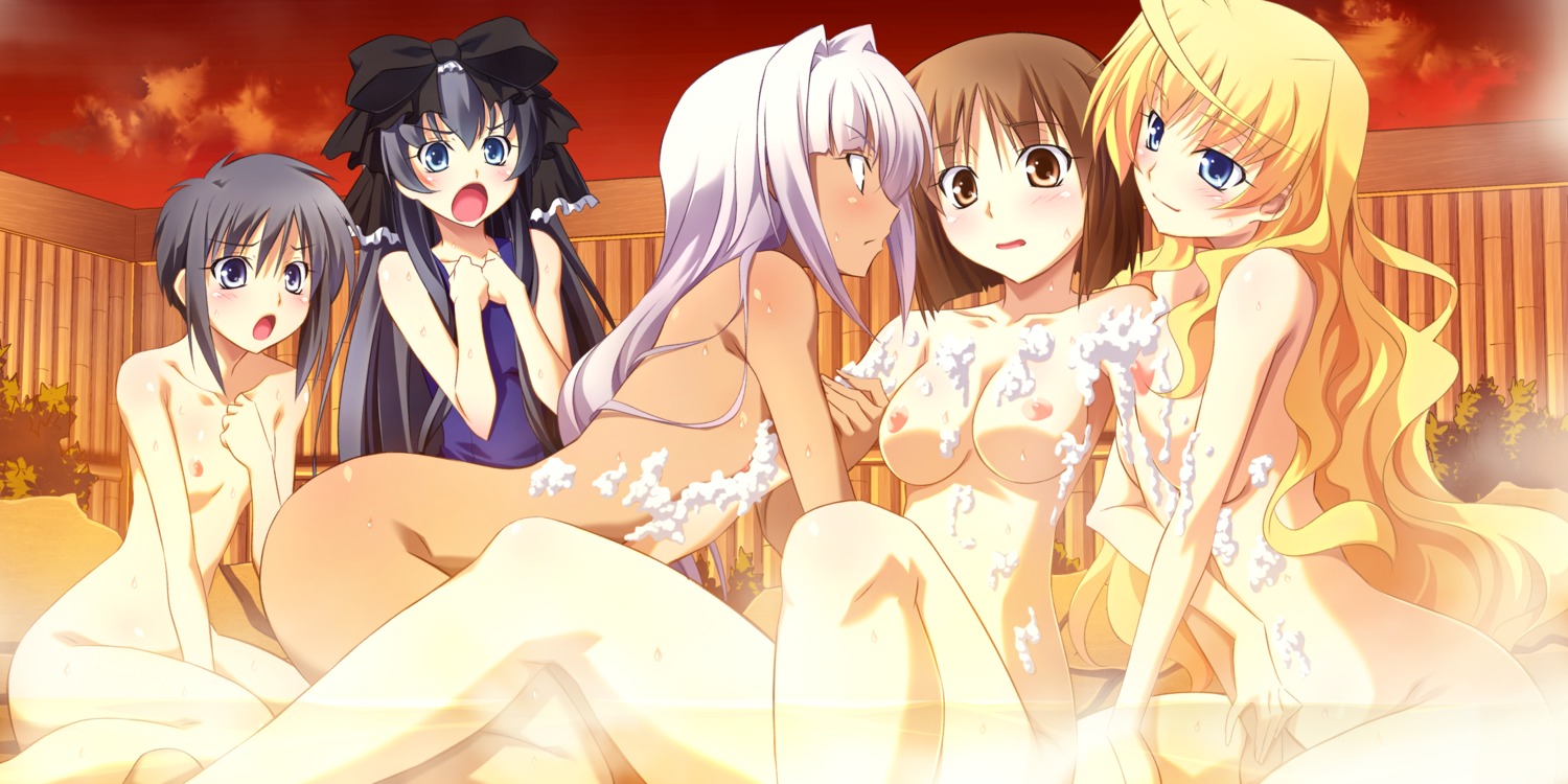 bathing game_cg izumi_mahiru naked nipples onsen soranica_ele swimsuits