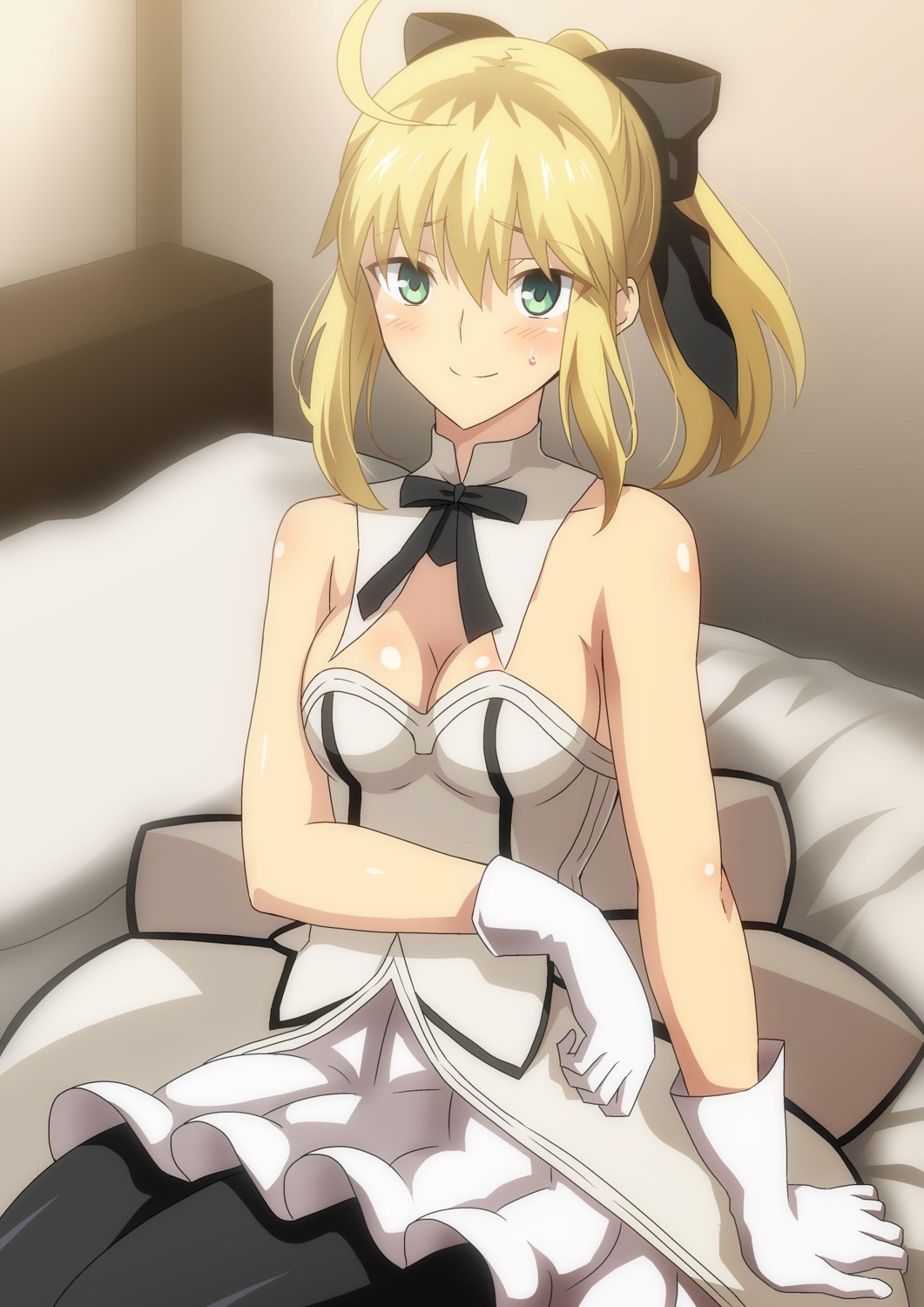 cleavage fate/grand_order fate/stay_night hara_(harayutaka) no_bra pantyhose saber saber_lily skirt_lift