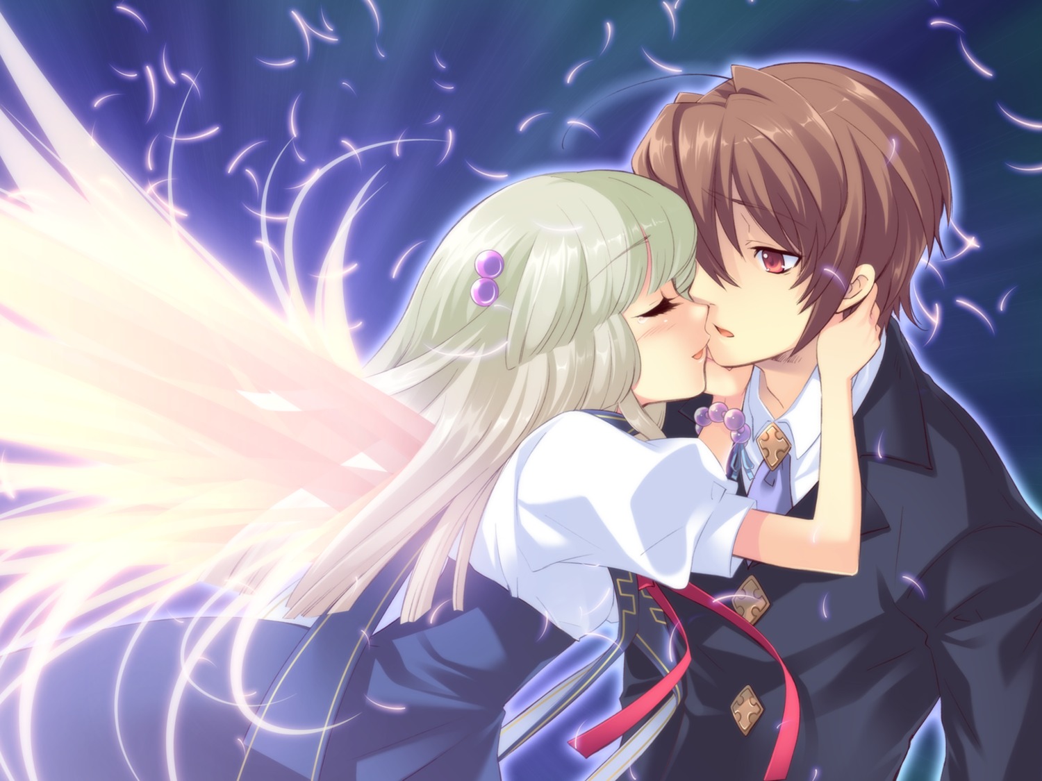 angel flyable_heart game_cg ito_noizi katsuragi_shou seifuku unisonshift wings yukishiro_suzuno