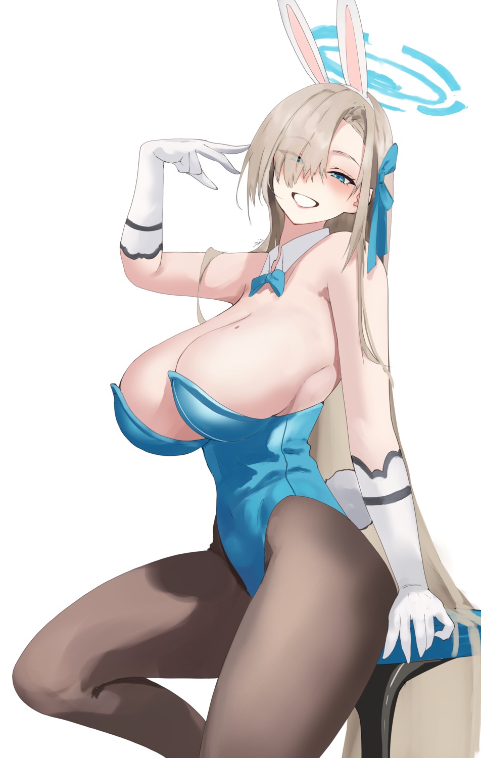 animal_ears blue_archive bunny_ears bunny_girl halo ichinose_asuna kasumi_saika no_bra pantyhose tail